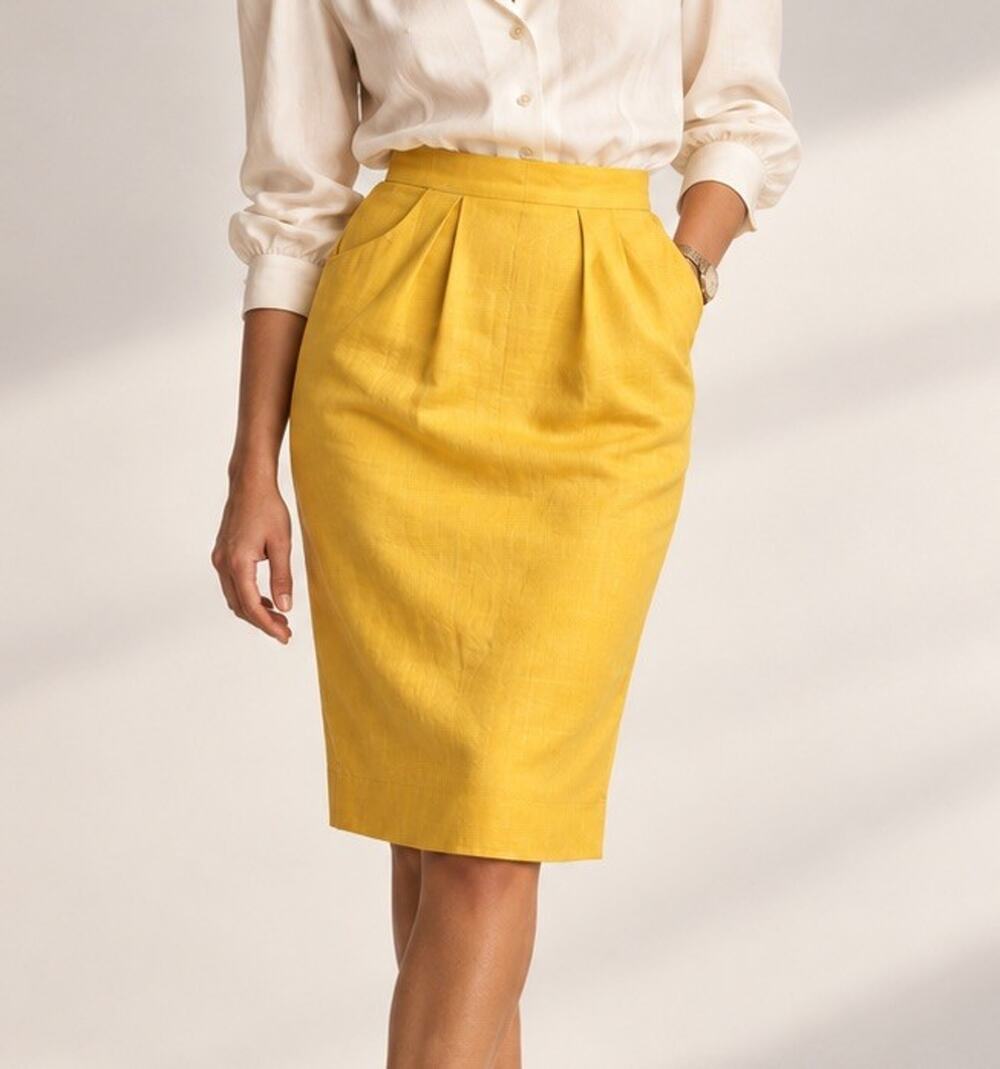 Vintage Pine Place 100% Linen Pencil Skirt Size 8 Yellow